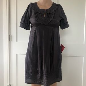 ASOS Gray Puffy Sleeves Bib Ruffle Mini Dress UK 6P US 2